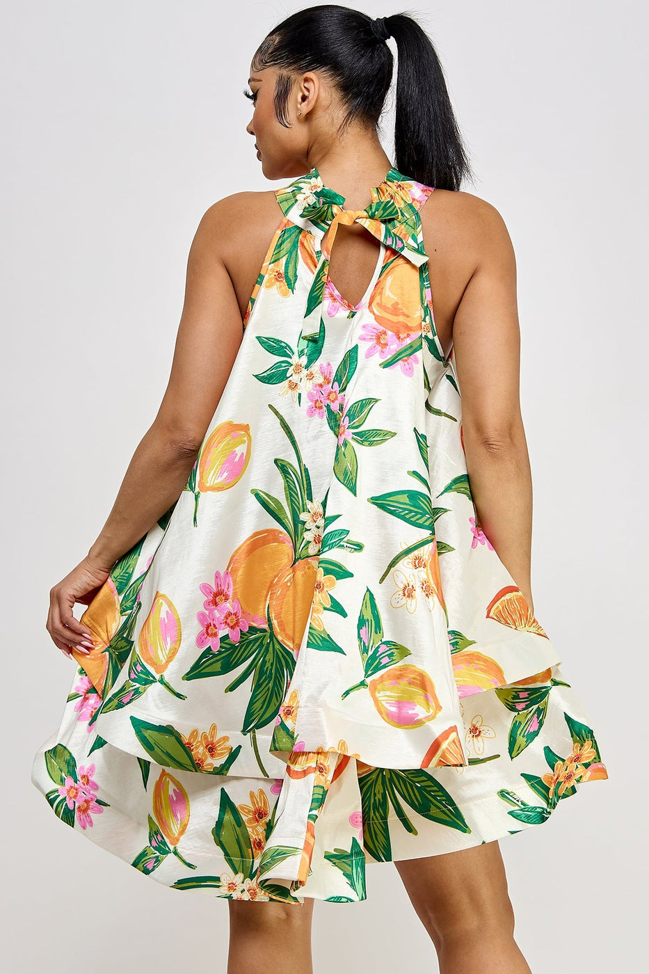 PLUS-Halter Neck Sleeveless Ruffle Dress