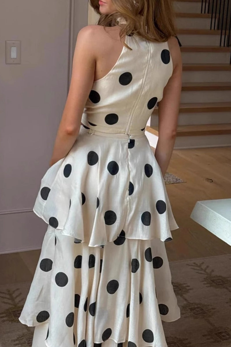 Polka Dot Halterneck Maxi Dress