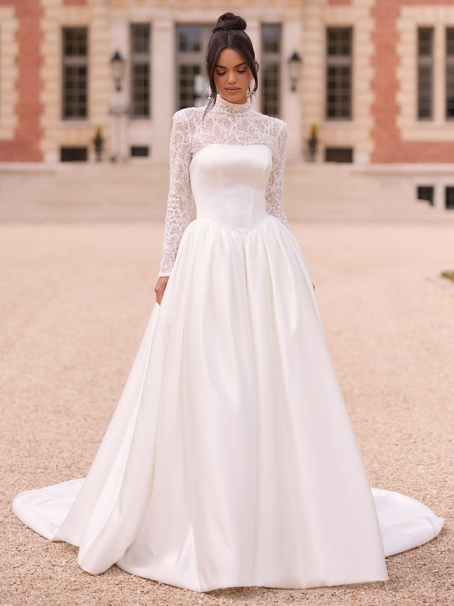 Long Sleeves Mikado Satin Ball Bridal Gown
