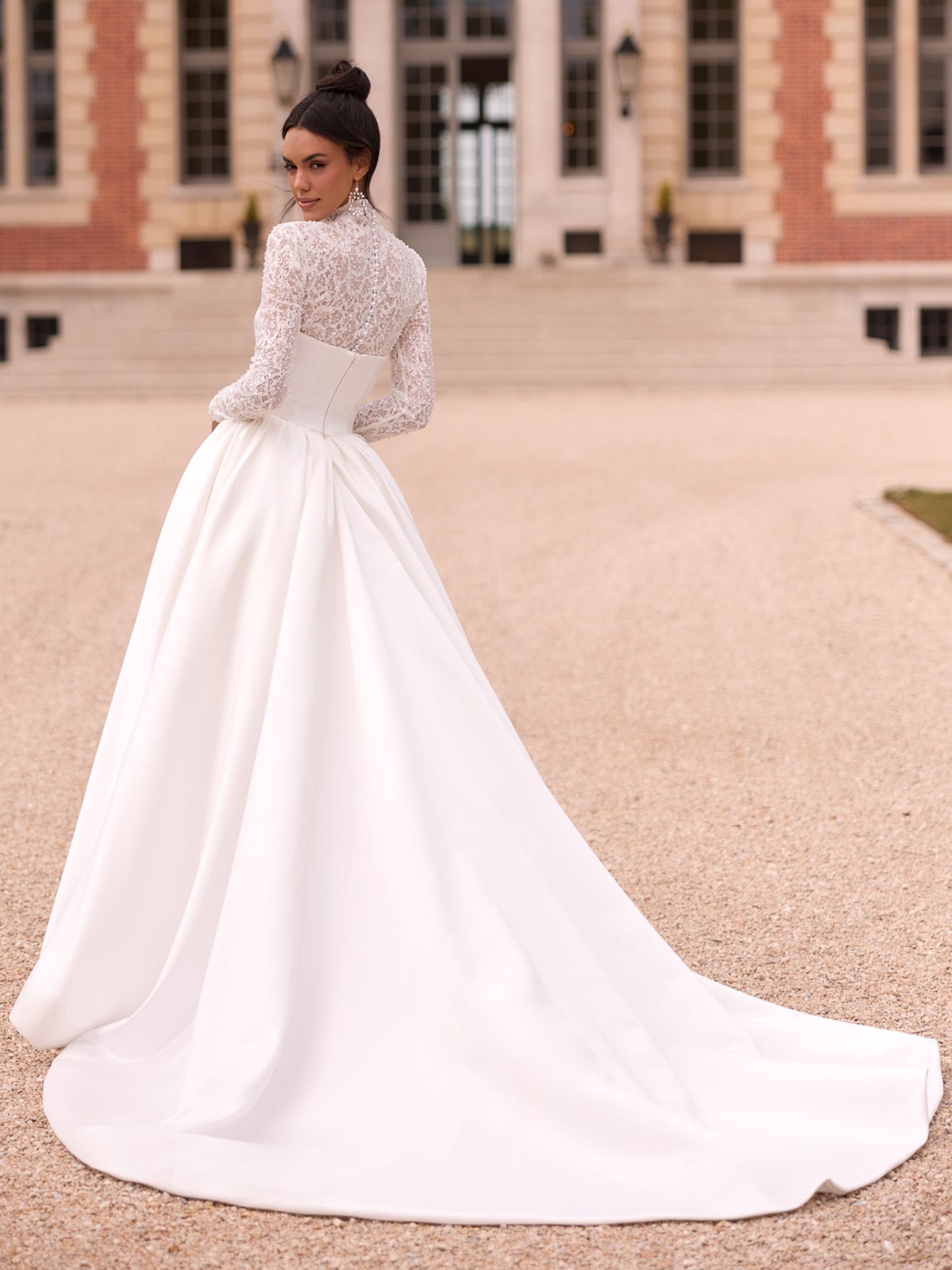 Long Sleeves Mikado Satin Ball Bridal Gown