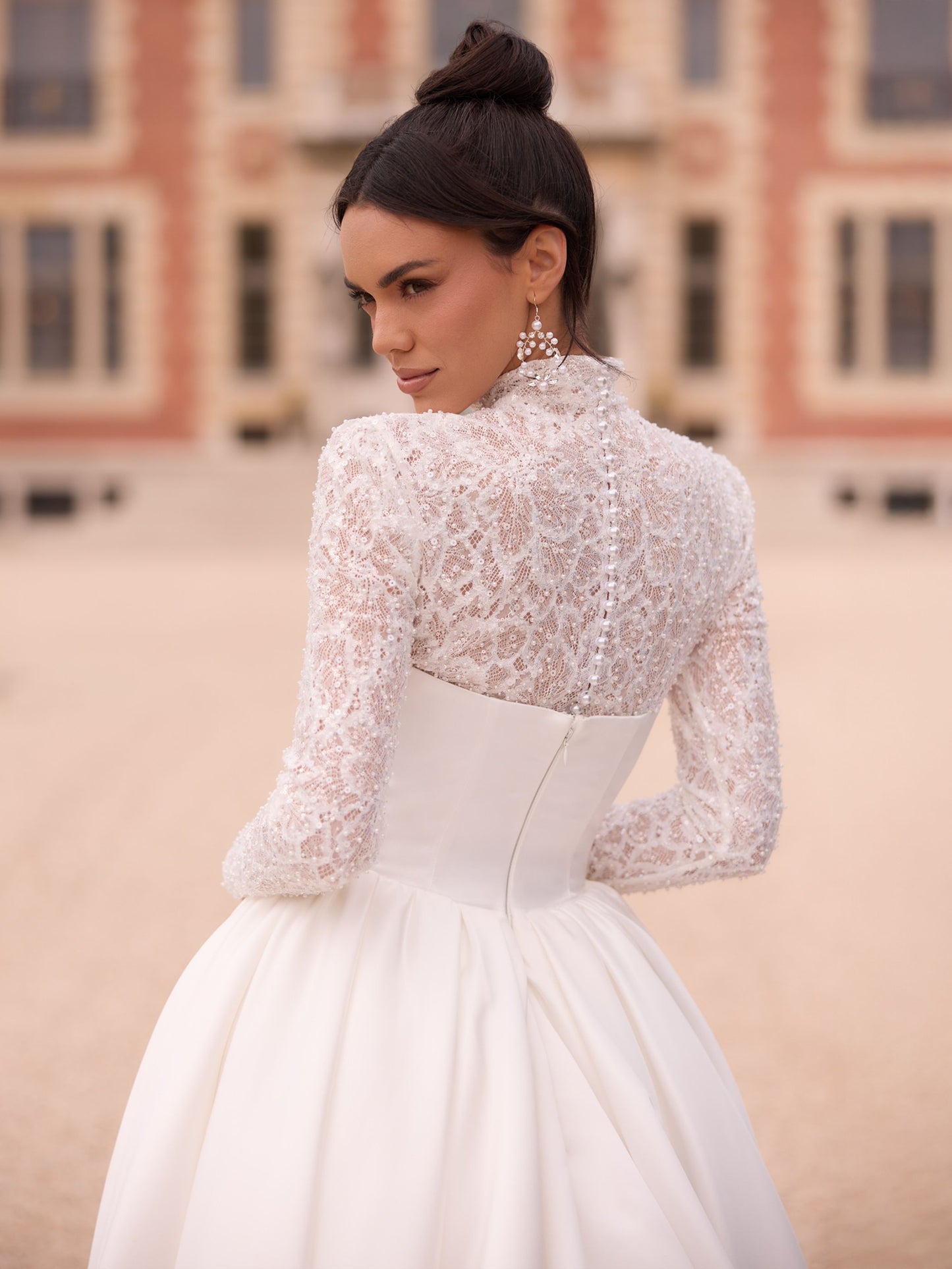 Long Sleeves Mikado Satin Ball Bridal Gown