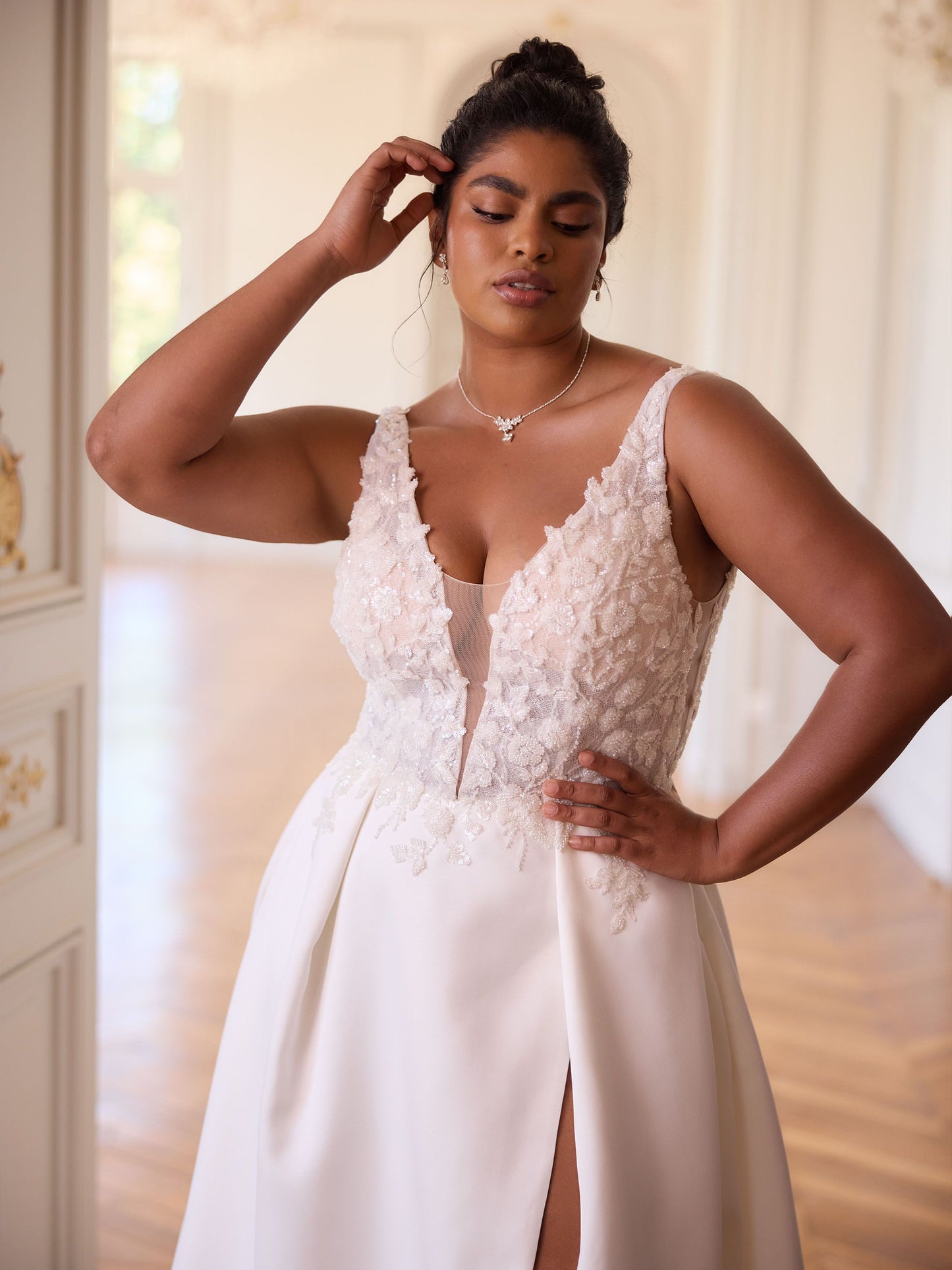 Stunning Satin Bridal Gown With Embellished Lace