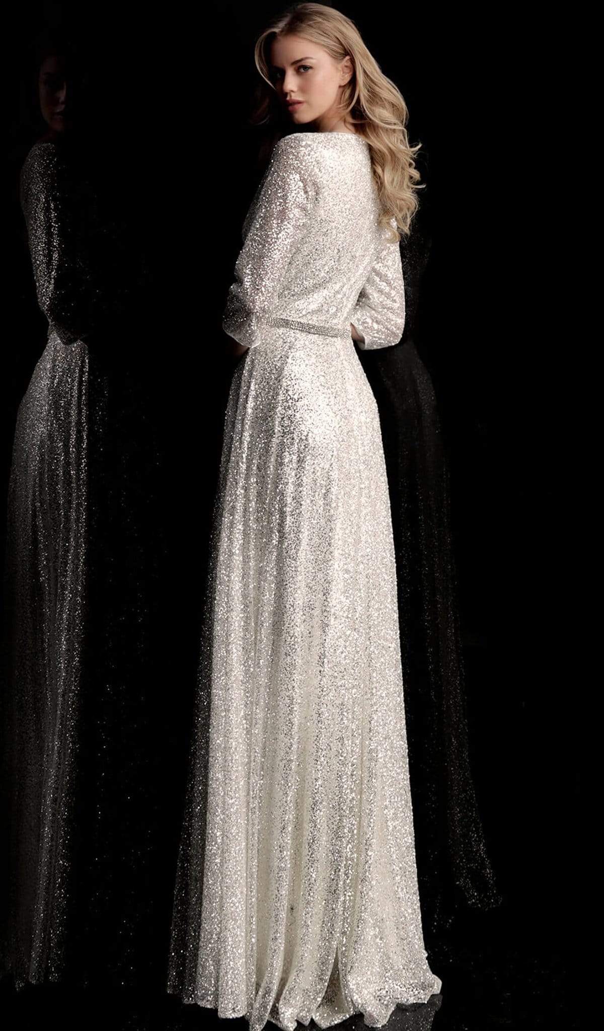 *Jovani 64018 - Quarter Sleeve Draped Surplice A-Line Wedding Gown LOW STOCK ALERT