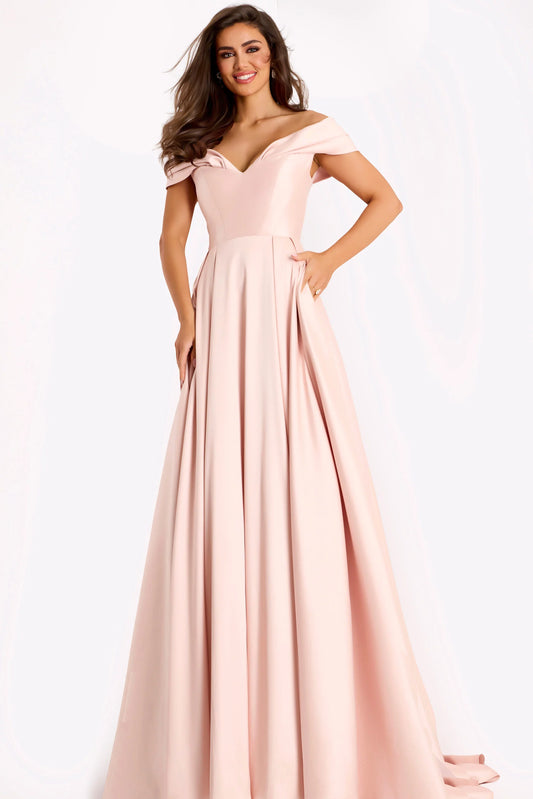 Jovani Blush Evening Gown With Flowing Skirt 43279
