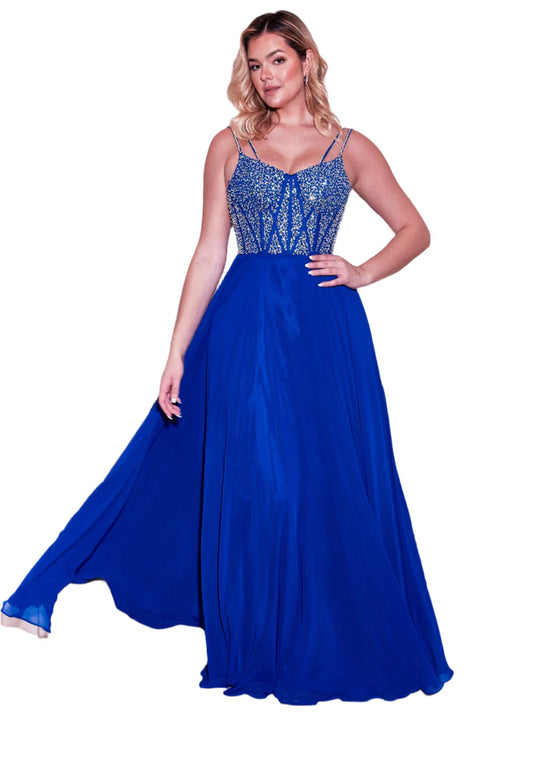 Dylan and Davids Full-Length Formal Gown Royal Blue Hand Beaded Top Gown