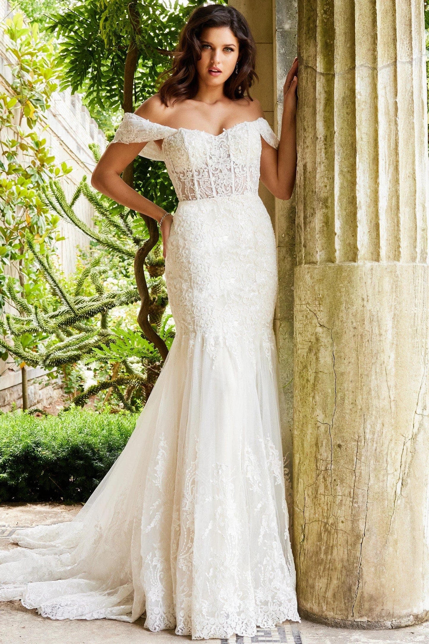 Jovani JB07161 - Elegant Off-Shoulder Corset Wedding Gown