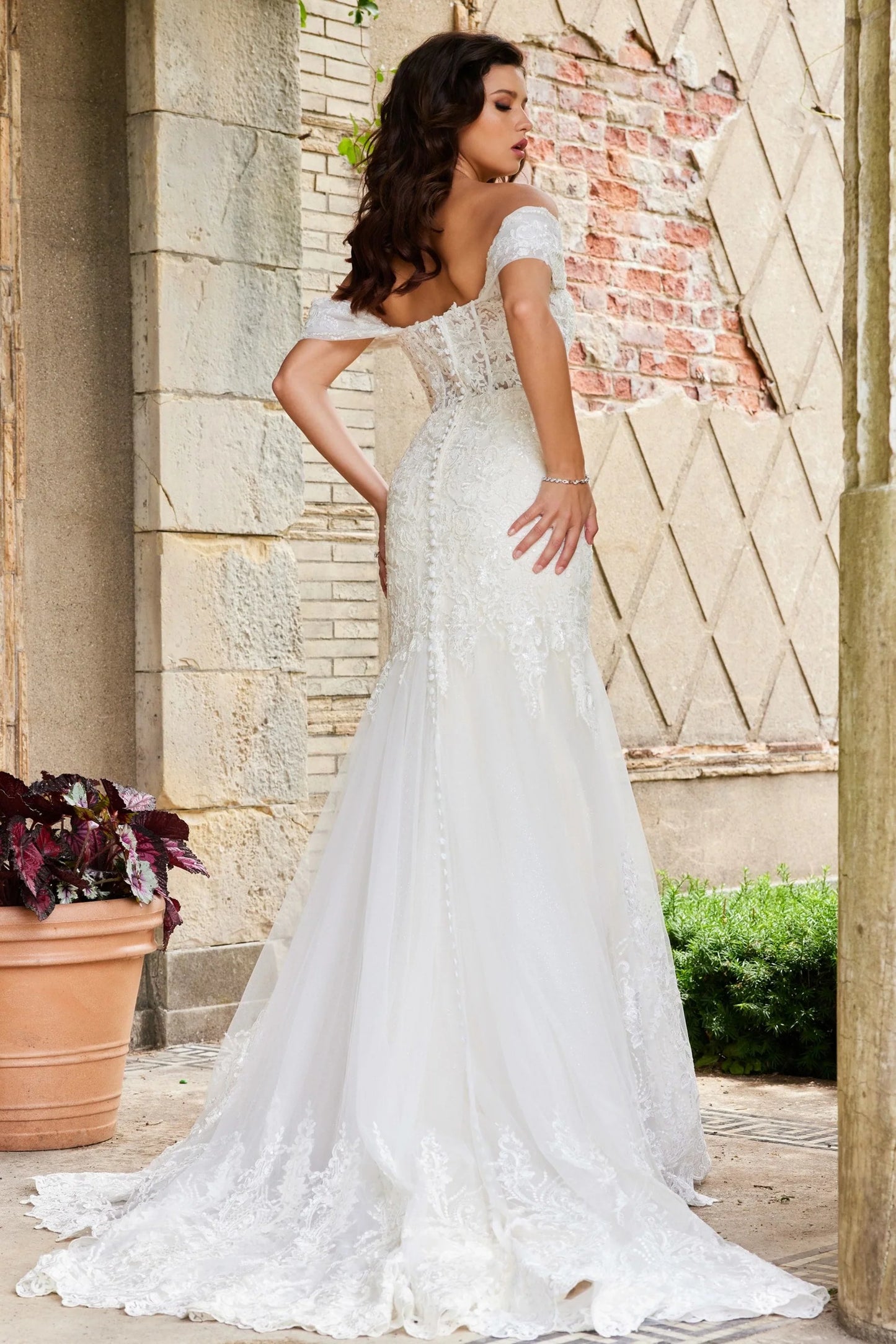 Jovani JB07161 - Elegant Off-Shoulder Corset Wedding Gown