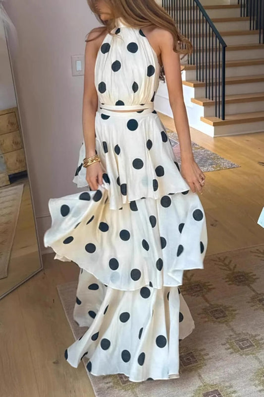 Polka Dot Halterneck Maxi Dress