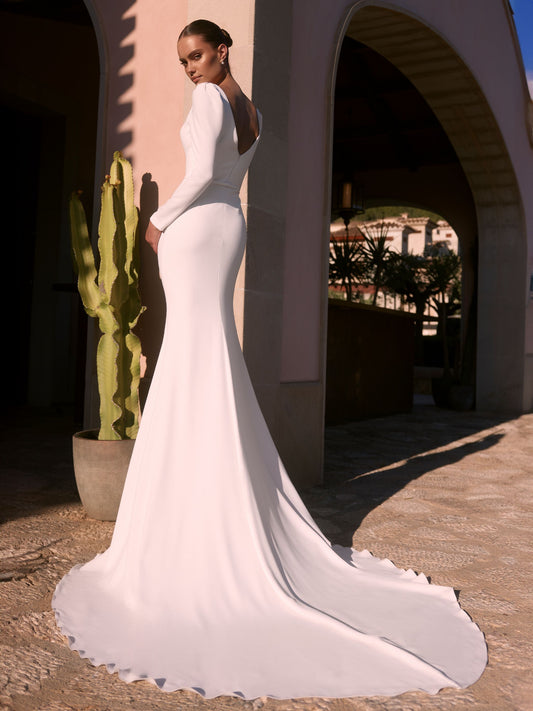 Stunning Long Sleeve Crepe Bridal Gown
