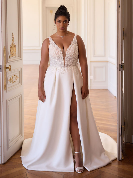 Stunning Satin Bridal Gown With Embellished Lace