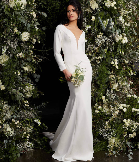 Jovani JB06911 Button Back Long Sleeve Bridal Gown